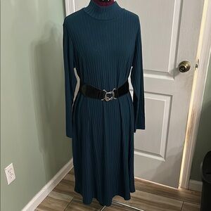 Susan Graver Elegant Teal Long Sleeve Dress